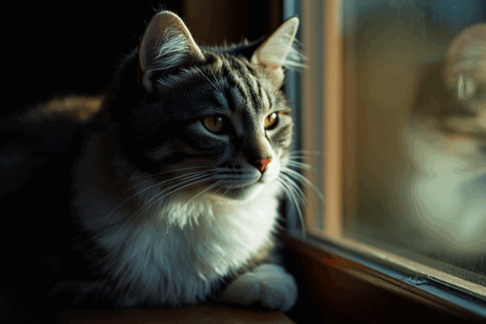 Depressed or bored cat lying alone indoors – recognizing signs of feline mental health issues